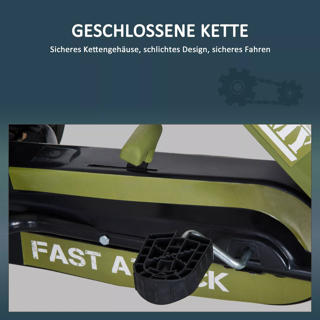 Žalio go-kart uždaro grandinės gaubto detalė iš arti