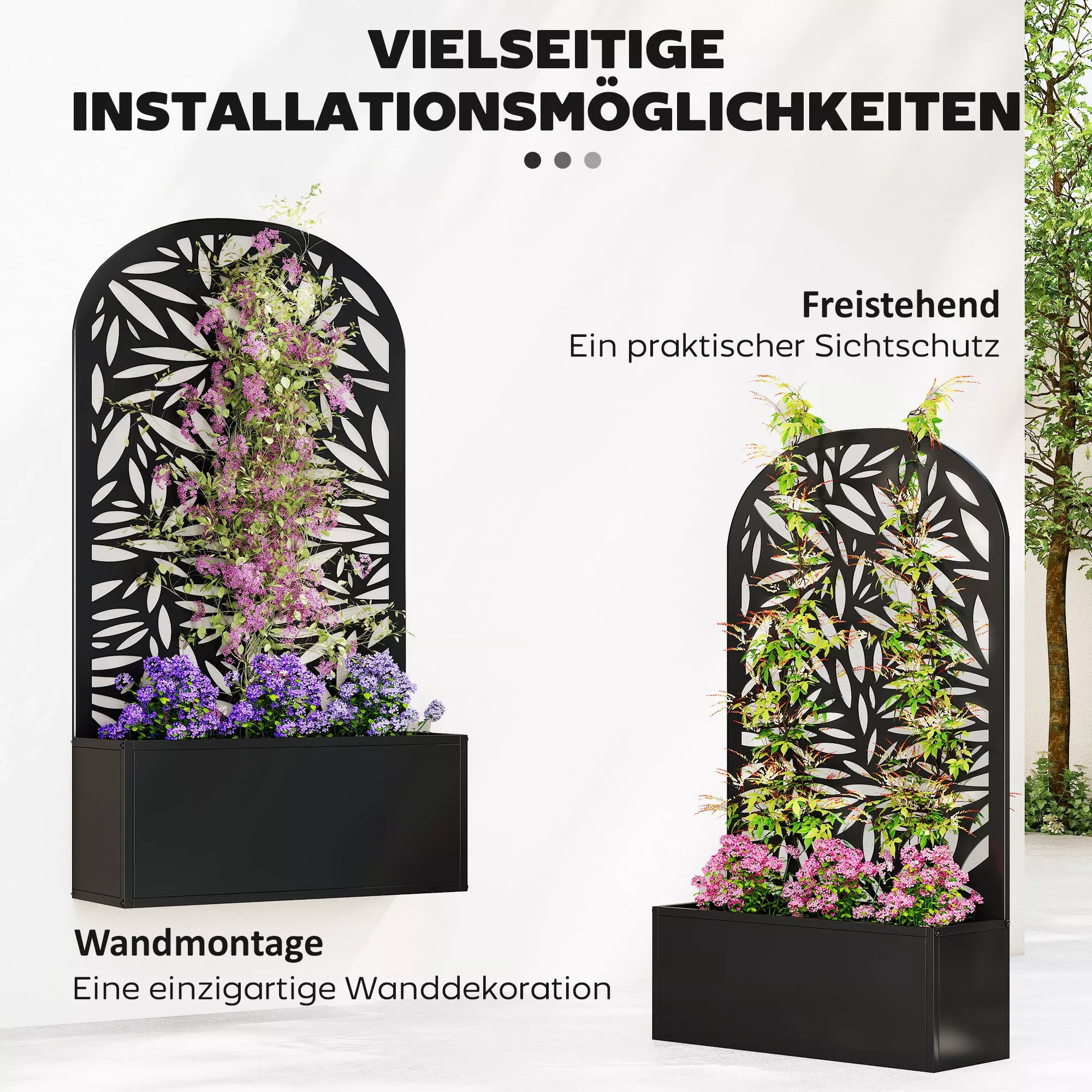 Pakelta lysvė su grotelėmis, metalinis vazonas su sienele tvirtinimui prie sienos arba pastatymui, plienas, 60x25x150 cm, antracito