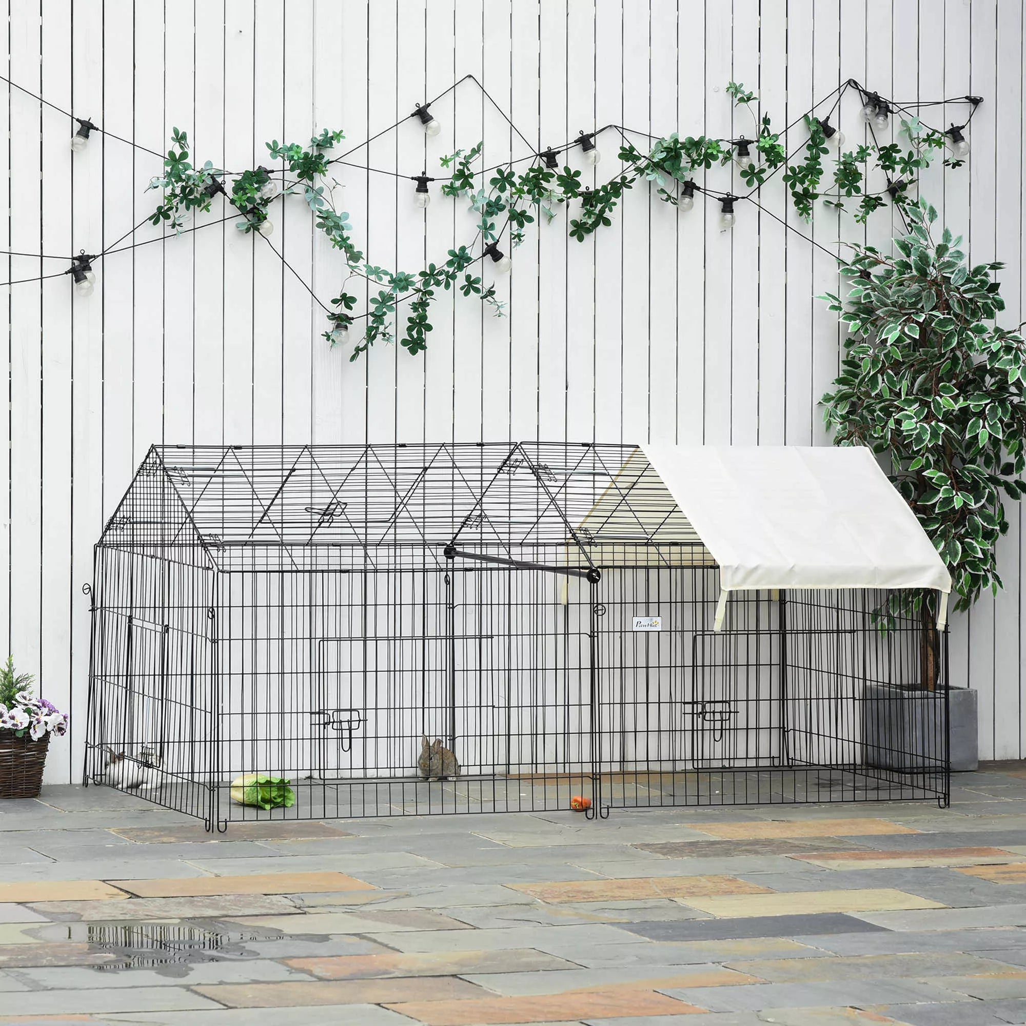 Tvora mažiesiems gyvūnams, lauko aptvaras, 4 žemės smeigės, 220 cm x 103 cm x 103 cm, juoda + smėlio spalvos