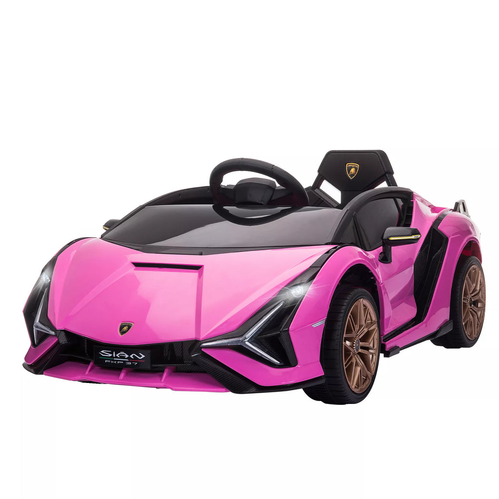Rožinis vaikų elektrinis Lamborghini su pakeltomis durelėmis