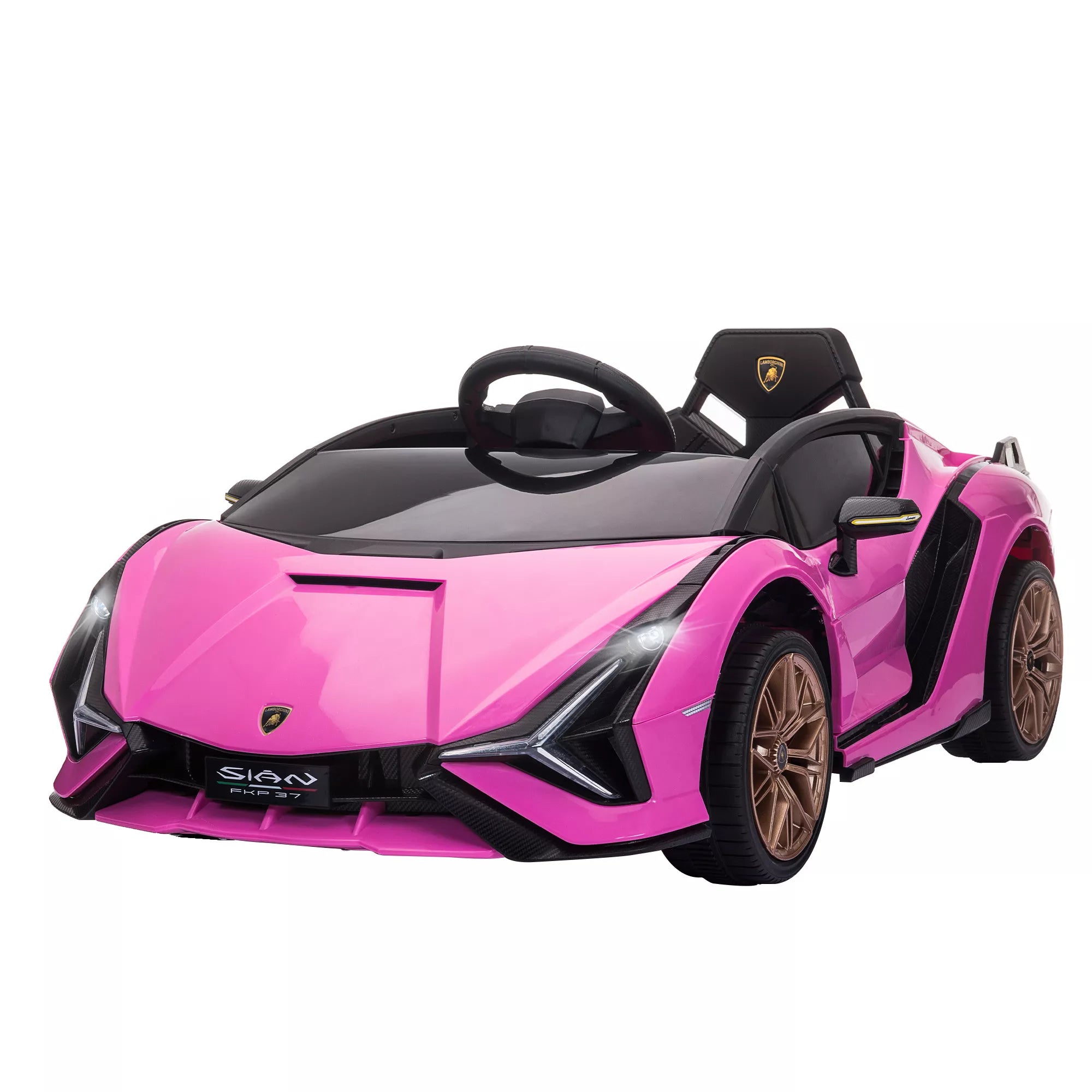 Rožinis vaikų elektrinis Lamborghini su pakeltomis durelėmis