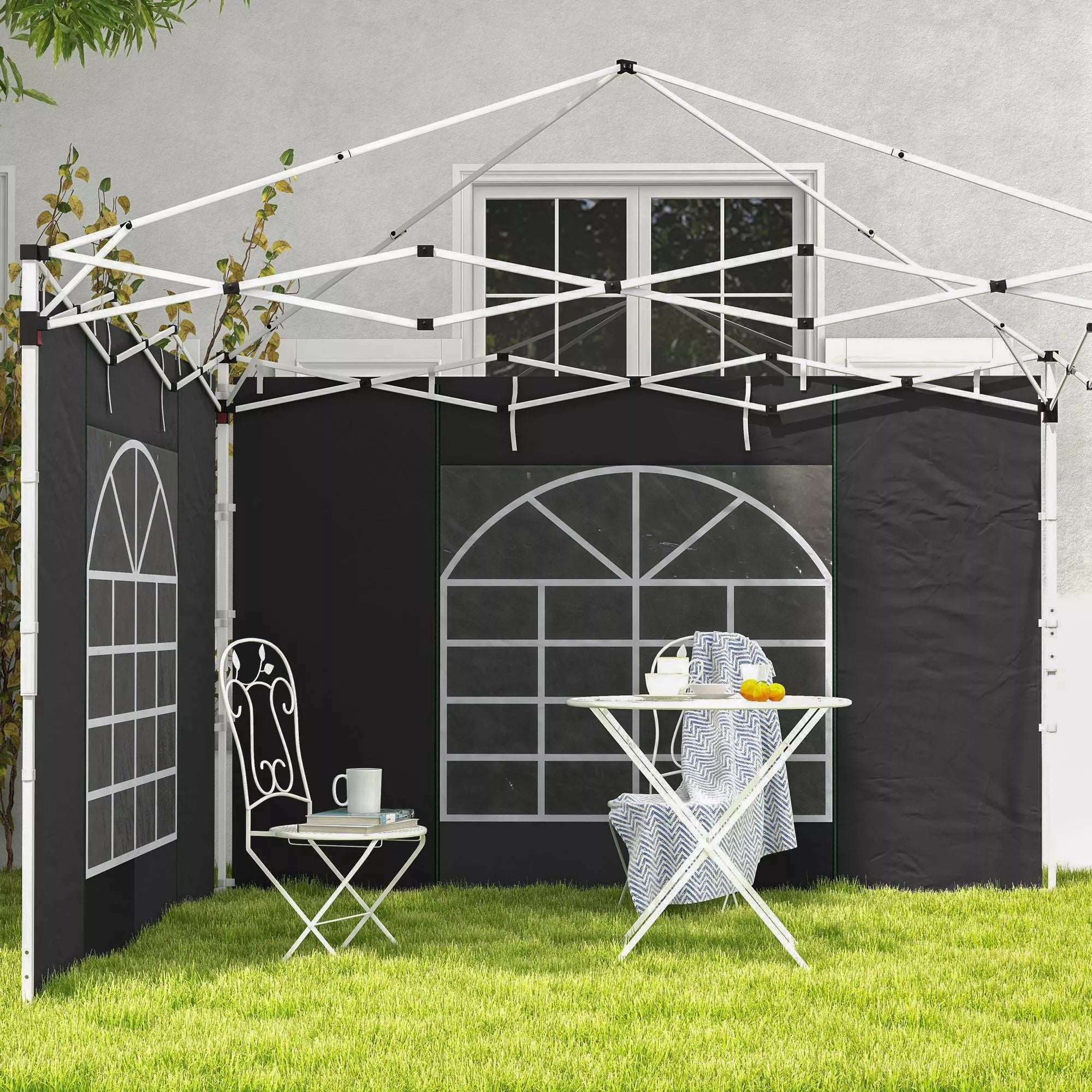 Šoninės sienos 3 x 3/ 3 x 6 m paviljonui, šoninės tentinės su langais, durimis, atsarginės sienos šventiniam palapinei, Oxford audinys, juodos spalvos