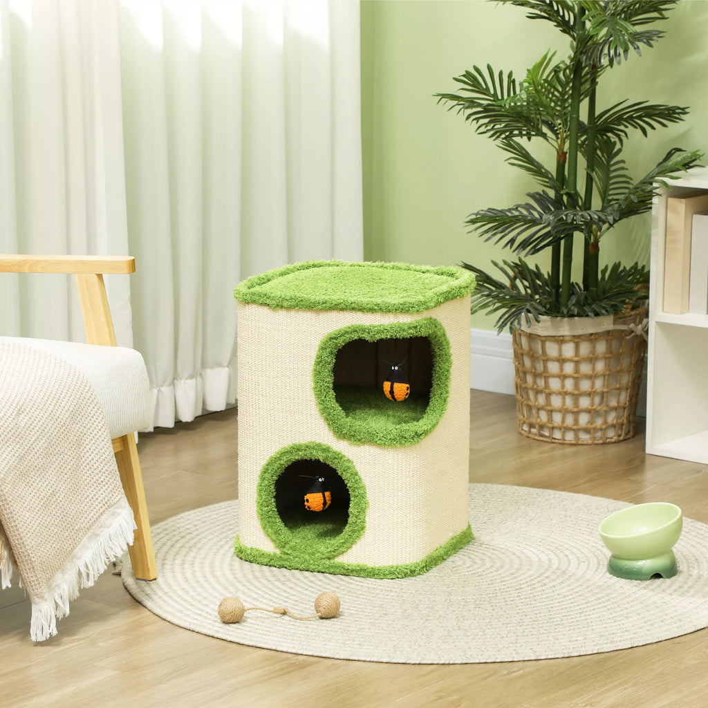Kratzturm, 52 cm, kačių urvas su pliušu, nagų galandimo paviršiumi, žaislais, žalias/kreminės spalvos