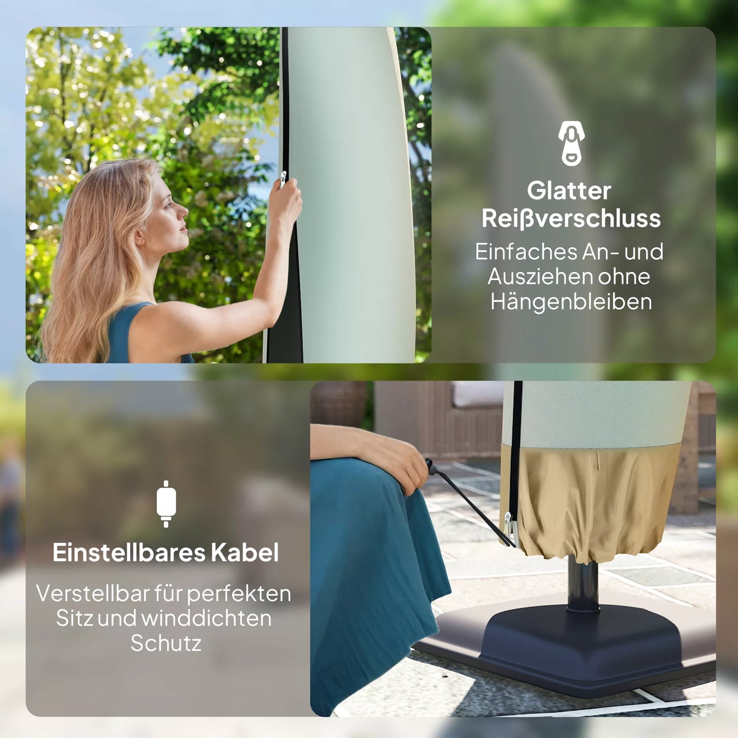 Apsauginė skėčio nuo saulės danga Ø 400 cm, atspari vandeniui, apsauganti nuo oro sąlygų, su stulpu, užtrauktuku, raišteliu, Oksfordo audiniu, UV spinduliams atspari atverčiama skėčio nuo saulės danga 220 × 56 cm, smėlio spalvos