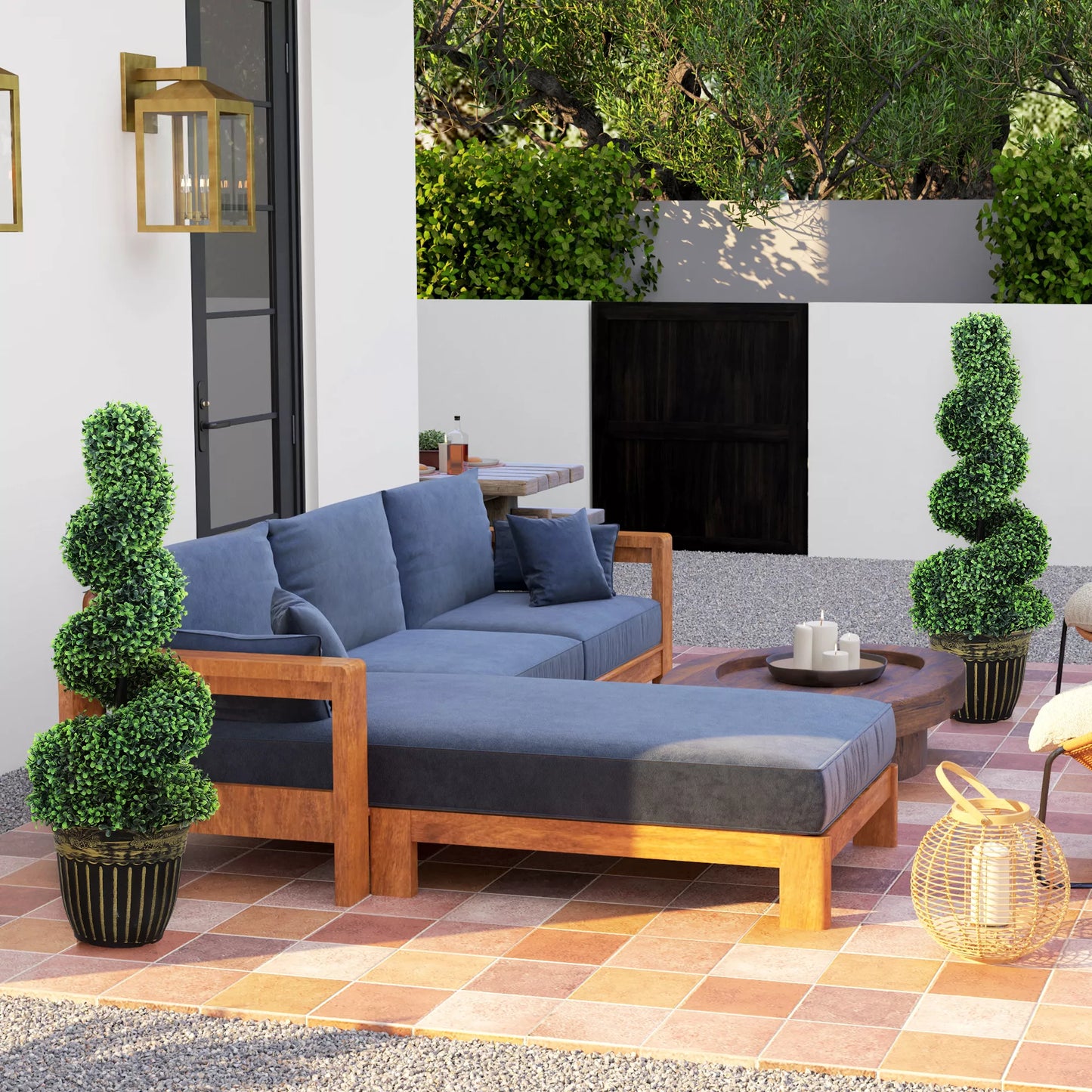 Spiralinis buksmedis, 2 vnt. rinkinys, dirbtiniai augalai, su vazonu, 90 cm aukštis, žalias