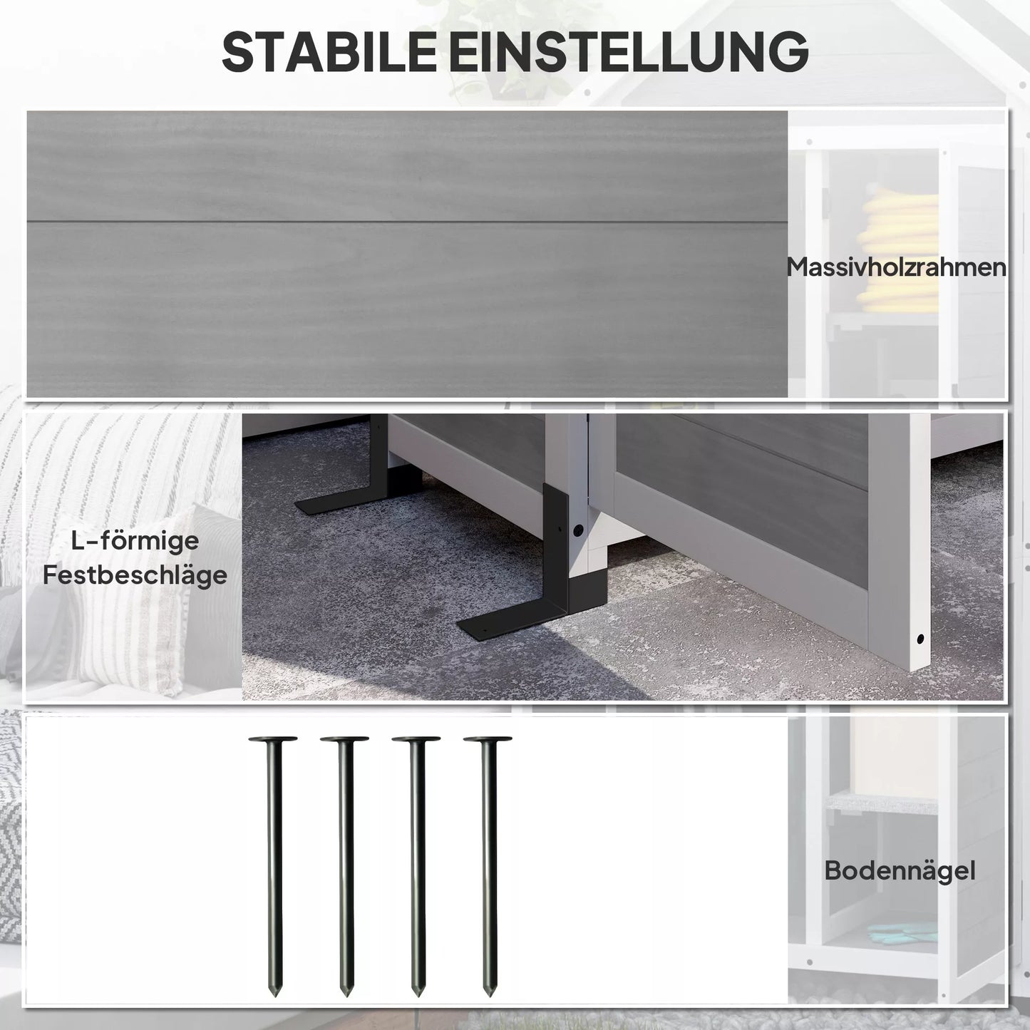 Sodo namelis su laikymo spintele, reguliuojamos lentynos, užrakinamos durys, atsparus vandeniui, eglės mediena, šviesiai pilka