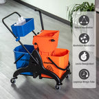 Valymo kibiras, šluotos kibiras, su ratukais, 26 litrai, plastikas, metalas, oranžinis