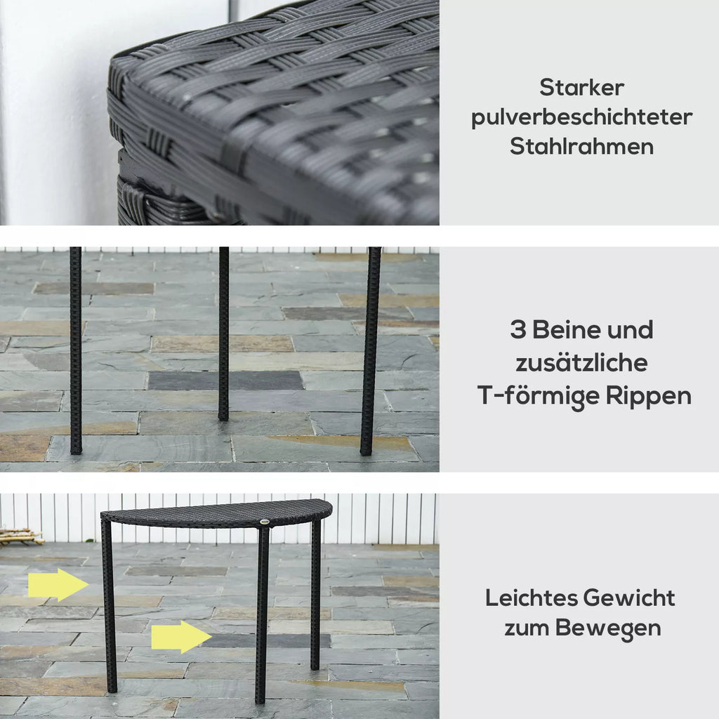 Balkono stalas Sodo staliukas Stalas Sodo baldai pusapvalus Polirattan Metalas Juodas 100 x 50 x 74 cm