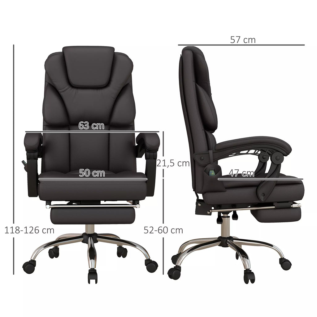 Biuro kėdė su masažo funkcija, ergonomiška, atlošiama, 63x57x118, ruda