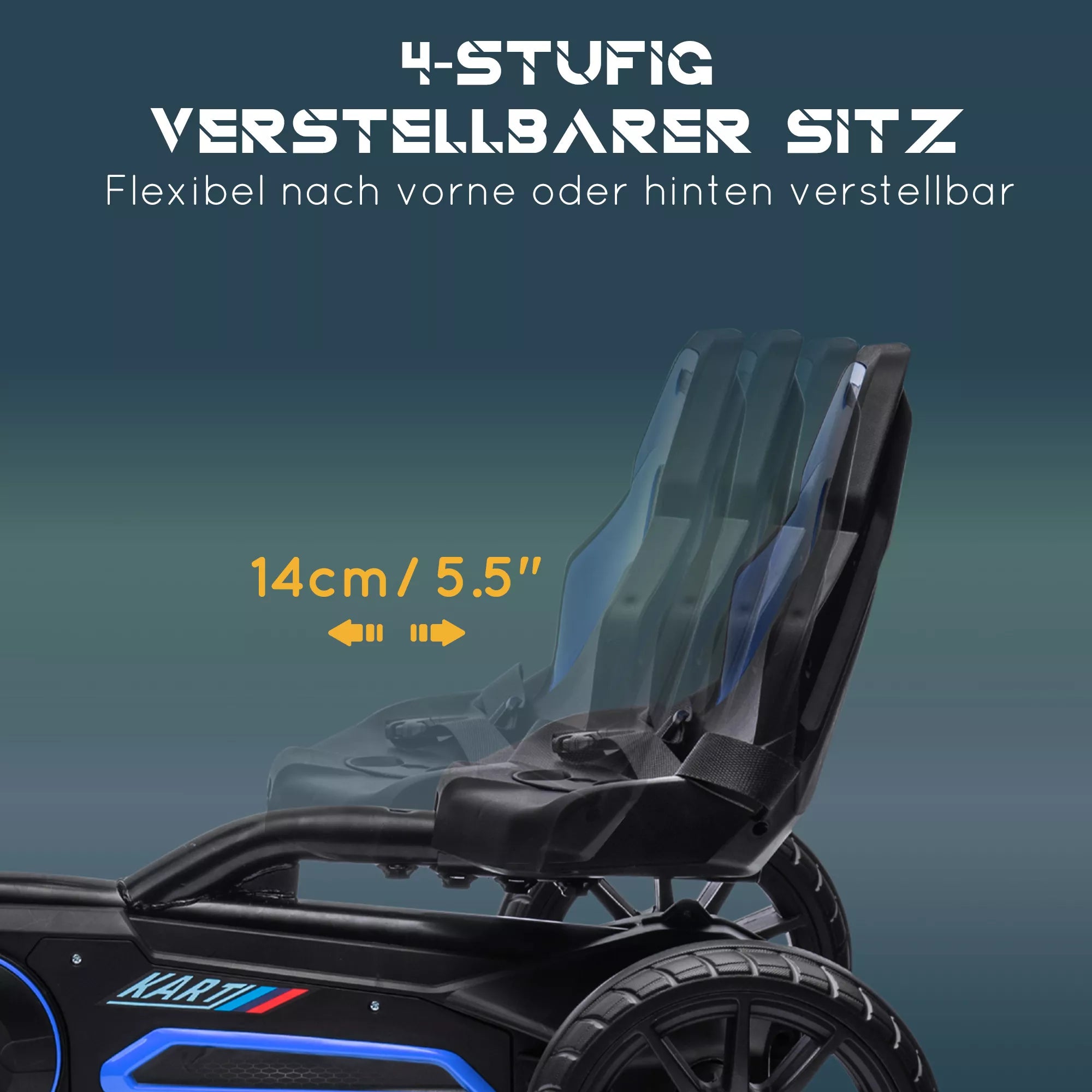 Pedalinis kartingas su atbuline eiga, vaikams nuo 3 iki 8 metų, mėlynas