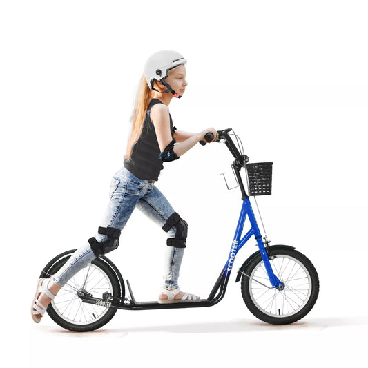 Vaikiskas paspirtukas su stabdžiu, su krepšeliu, reguliuojamo aukščio, vaikams 5-12 m., mėlynas+juodas