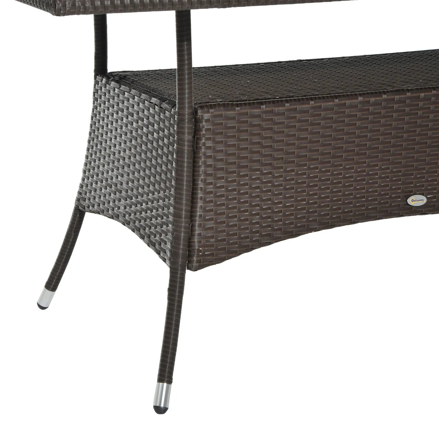 Lauko stalas su stiklo plokšte, polirotango, 150x85x74 cm, rudas/juodas