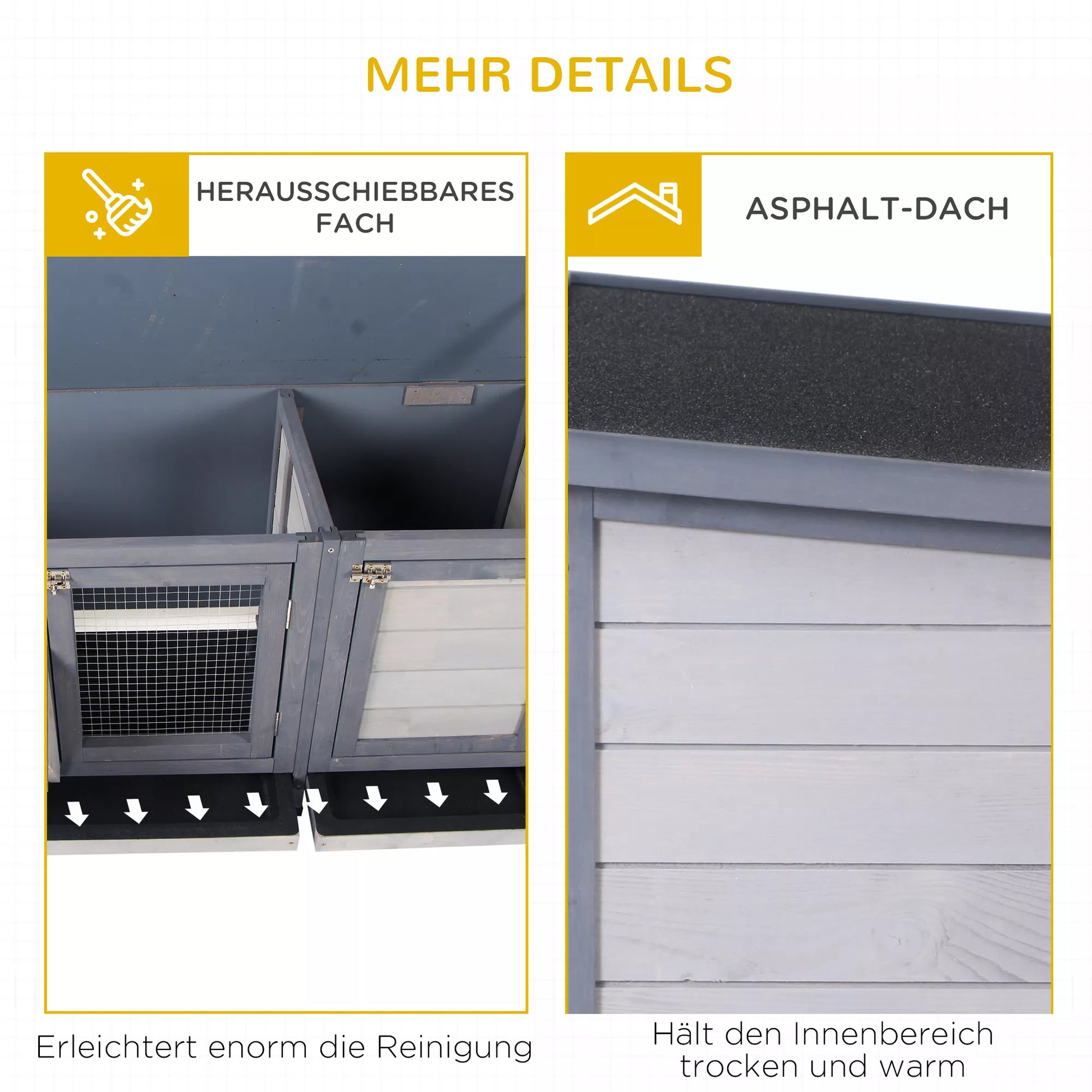 Truputis žiemos atsparus medinis triušių narvas 112x50x54 cm Triušių narvas su bituminiu stogu, 2 durimis, metaliniu tinkleliu, triušių narvas triušiams, jūrų kiaulytėms Lauko Pilka+Juoda