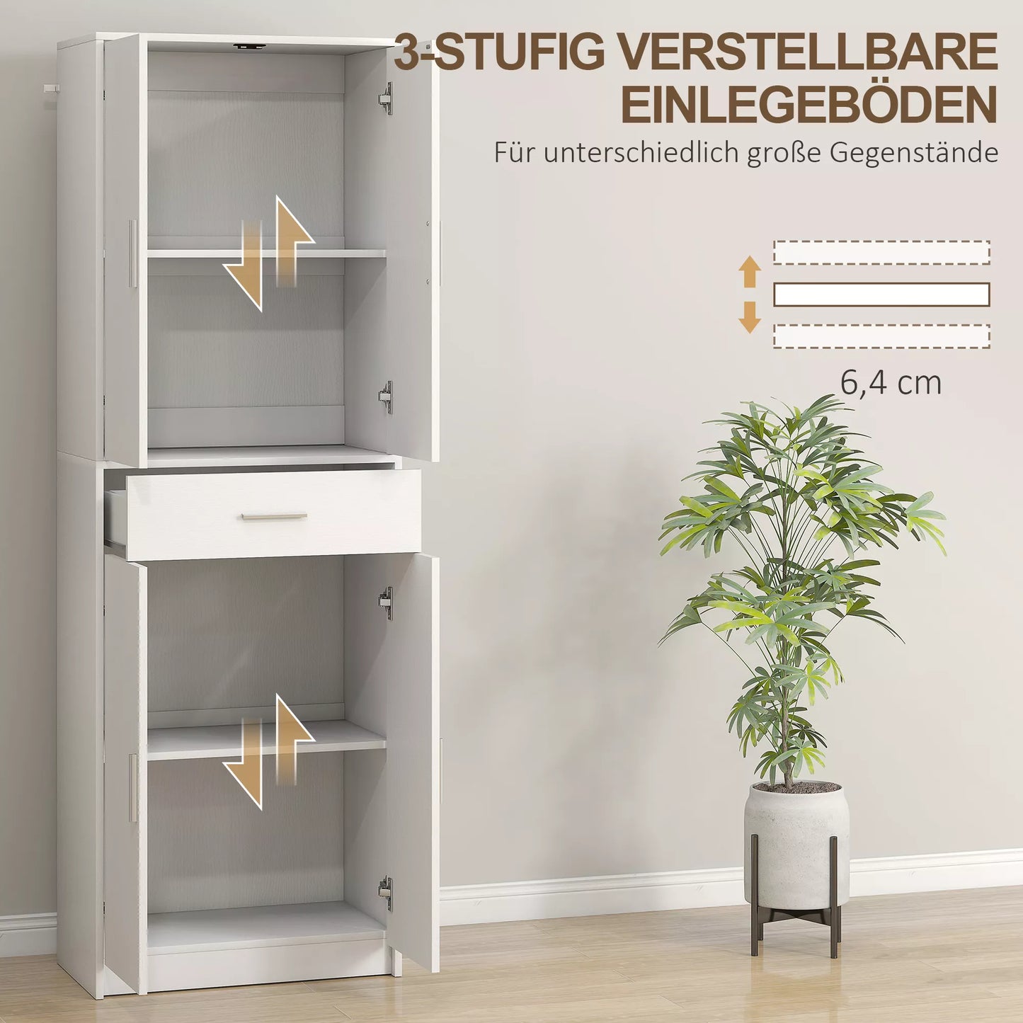 Virtuvinė spintelė, 3 pakopų reguliuojamos lentynos, medžio drožlių plokštės, MDF, daug vietos daiktams laikyti, balta