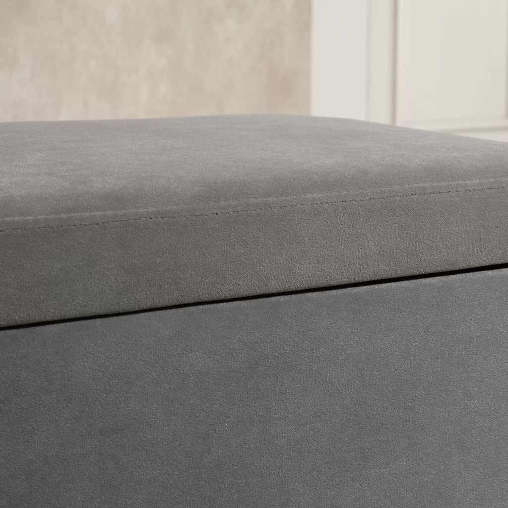 Sėdimoji sofa, minkšta sofa su daiktų laikymo vieta, skrynia-soda, metalas, putplastis, kaučiukmedis, anglies pilka, 110 x 43 x 45 cm
