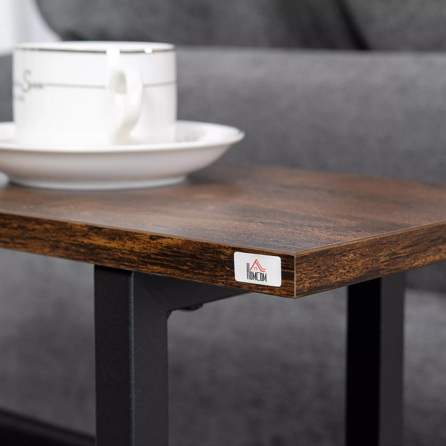 Naktinis staliukas, pagalbinis staliukas, siauras dizainas, su audinio kišene, plienas, tamsiai rudas+juodas, 49 x 19 x 55cm