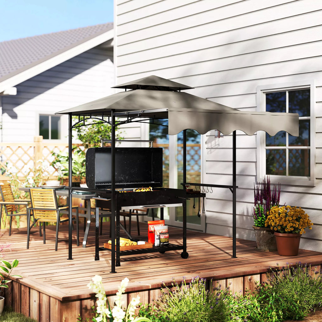 Grillpavillon 242x232x248 cm vandeniui atsparus, ugniai atsparus sodo paviljonas su dvigubu stogu Pilkos spalvos