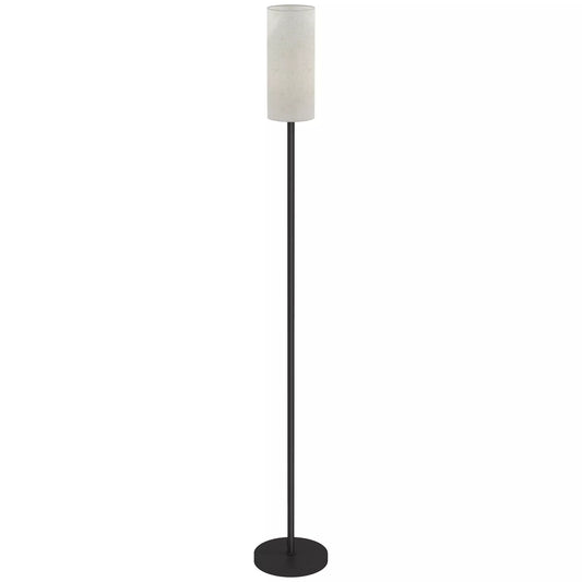 Grindinė lempa, lininio audinio imitacijos gaubtas, metalinis stovas, kojos jungiklis, balta