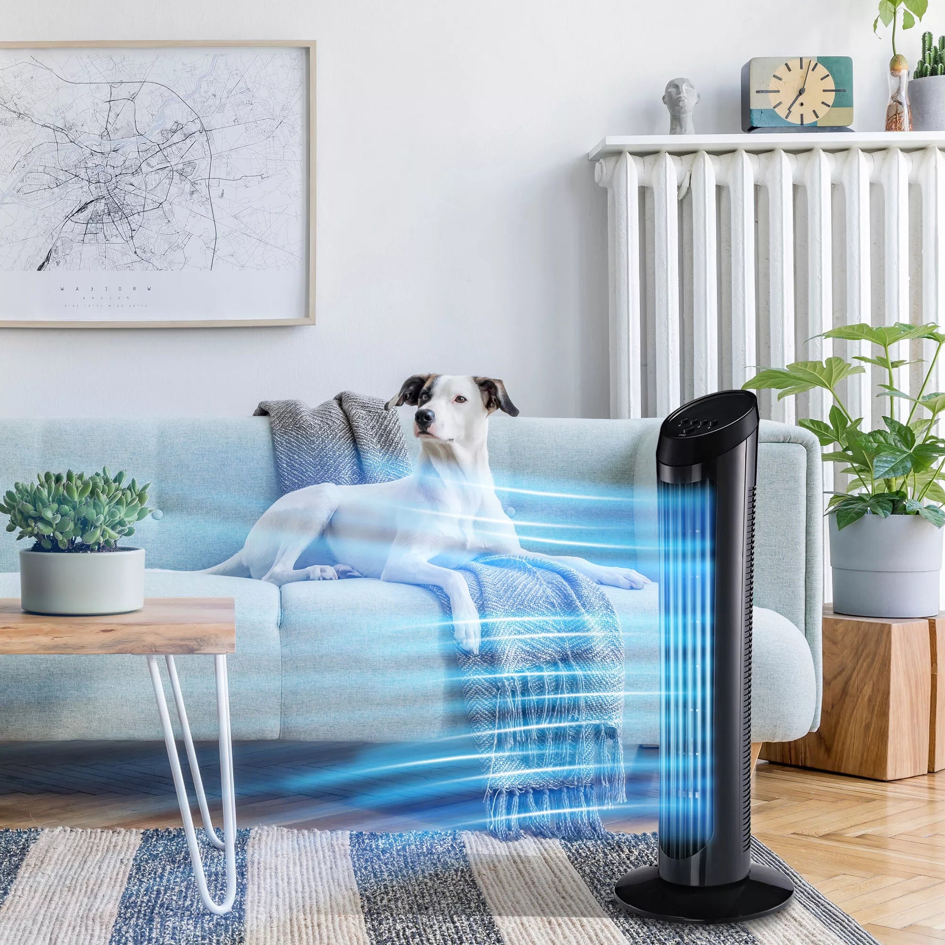 Stovinis ventiliatorius 45 W Bokštinis ventiliatorius Tylus ventiliatorius 3 ventiliacijos lygiai, 70° svyravimas, ABS, juodas, Ø27 x H75 cm