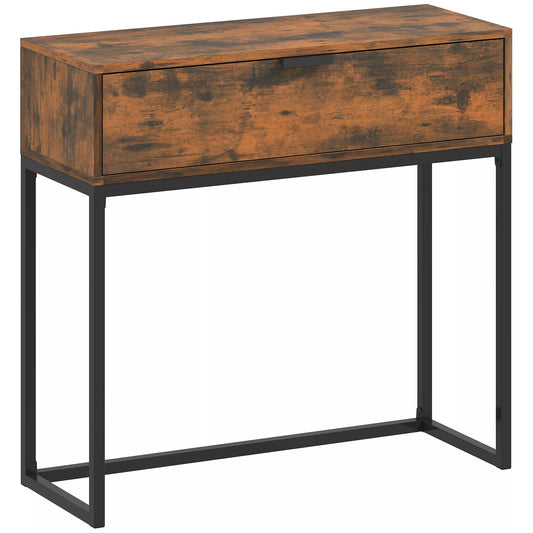 Konsolė, prieškambario stalas su stalčiu, pramoninis dizainas, prieškambario svetainė, 80x30x76 cm, juoda