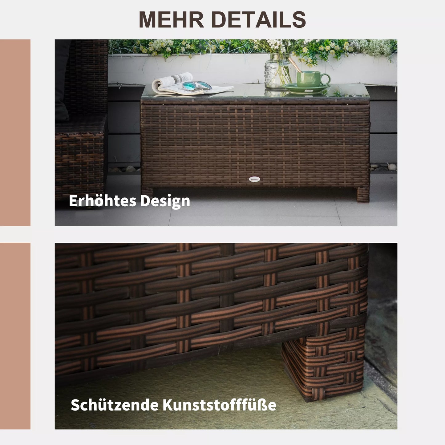 Sodo staliukas, balkono staliukas iš poliratano, rudas 85 x 50 x 39 cm