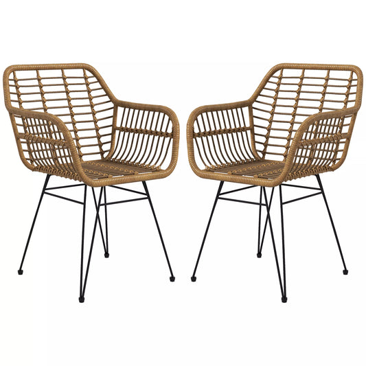 2 vnt. kėdžių komplektas boho stiliaus, virtuvinės kėdės, PE rotango, 56 x 60 x 79 cm, natūralios spalvos + juoda