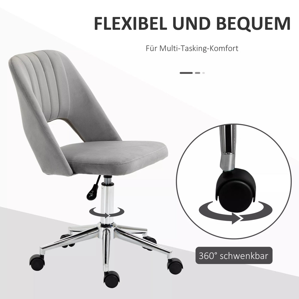 Aukščio reguliuojama biuro kėdė su ratukais, pasukama 360°, kriauklės formos, putplastis, 49 x 60 x 79-91 cm, pilka