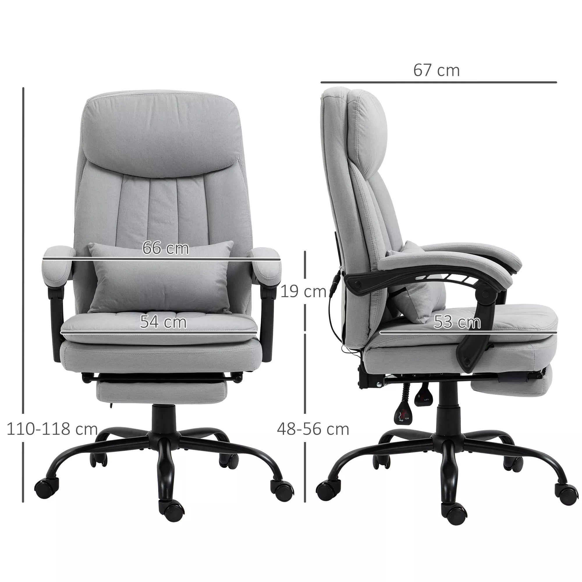 Biuro kėdė su masažo ir šildymo funkcija, reguliuojama, iki 120 kg, 66 x 67 x 110-118 cm, pilka