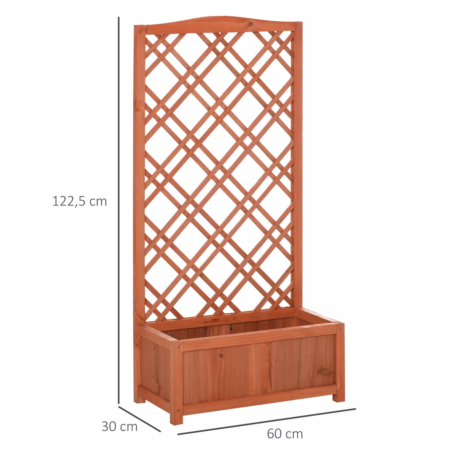 Pakeltas lysvės gėlių stovas, sodo augalų dėžė su medinėmis atraminėmis grotelėmis, geltonas, 60 x 30 x 122,5 cm