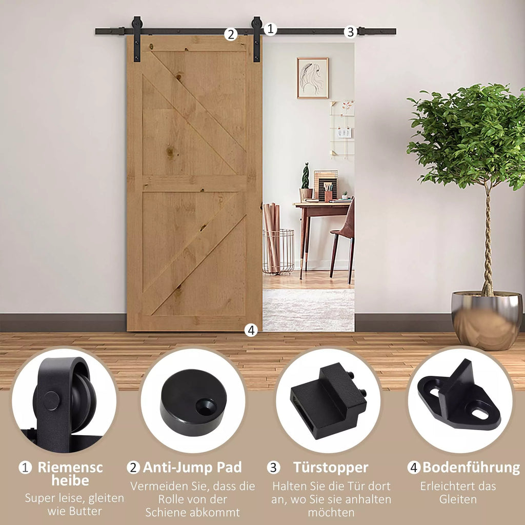 Slankiklių komplektas stumdomoms durims, iki 90 kg, anglies plienas, 200 cm, juoda, įsk. įrankius