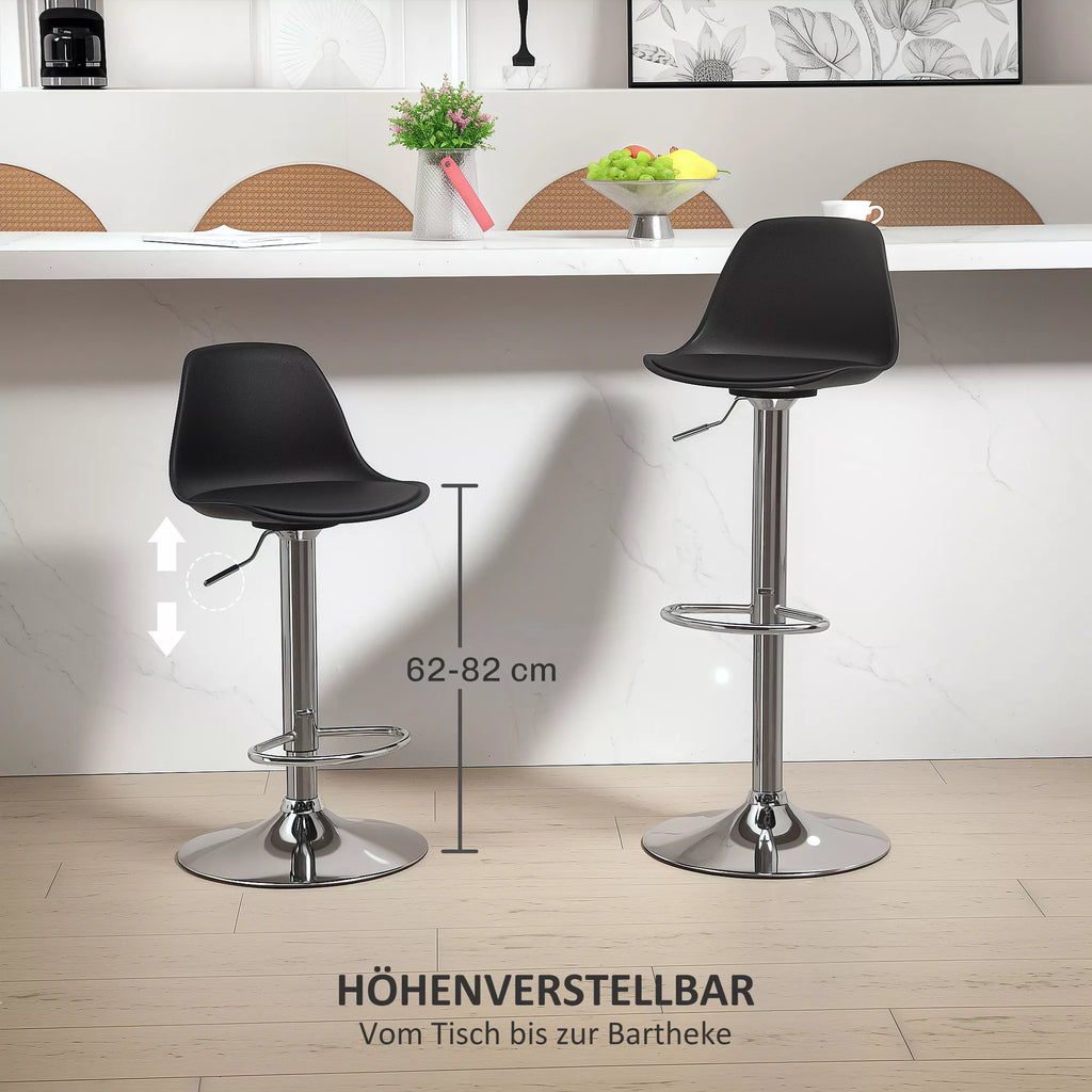 2 vnt. baro kėdžių rinkinys, baro kėdės, sukamosios kėdės su atlošu, reguliuojamo aukščio, atlaiko iki 120 kg, 42 x 41 x 82–104 cm, juodos spalvos