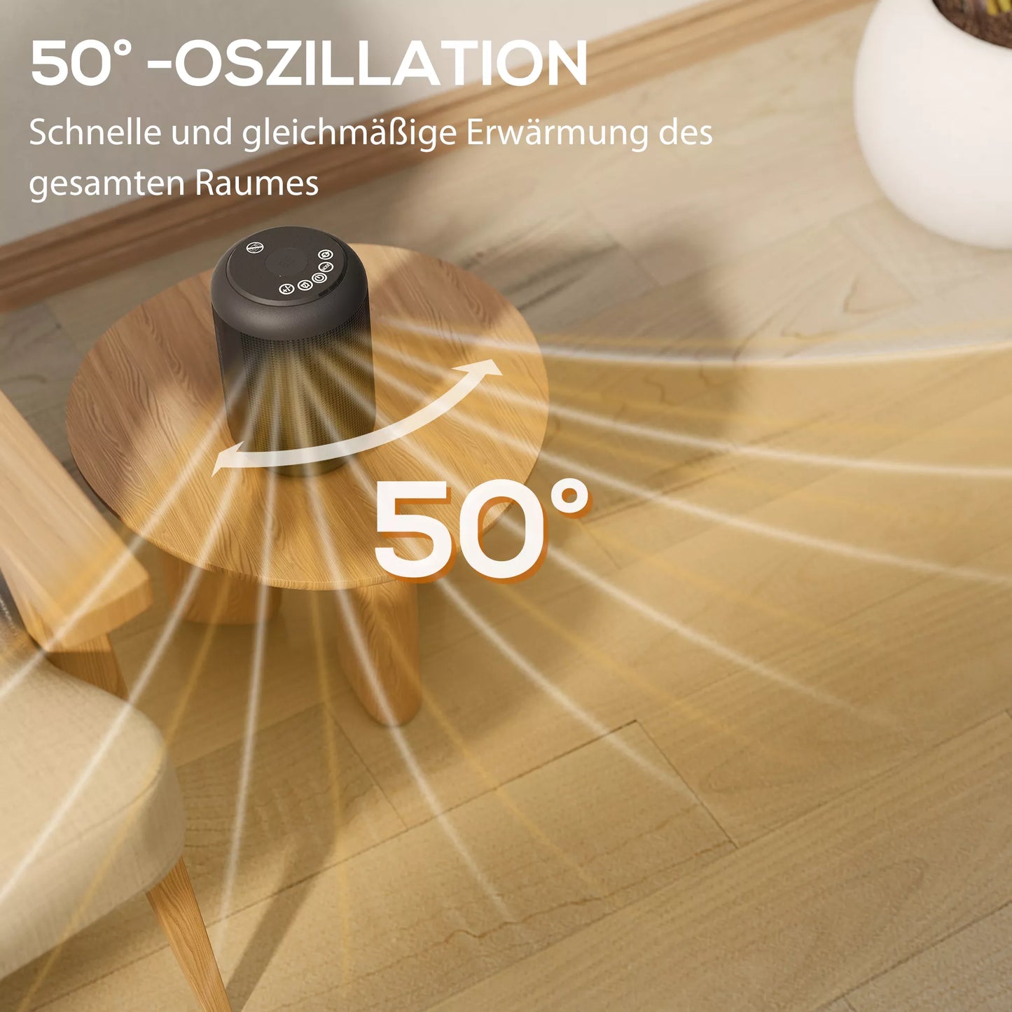 Ventiliatorinis šildytuvas, 1500 W ventiliatorinis šildytuvas su 3 režimais, 24 valandų laikmatis, apsauga nuo apvirtimo ir perkaitimo, 14 x 14 x 21,5 cm, juodas