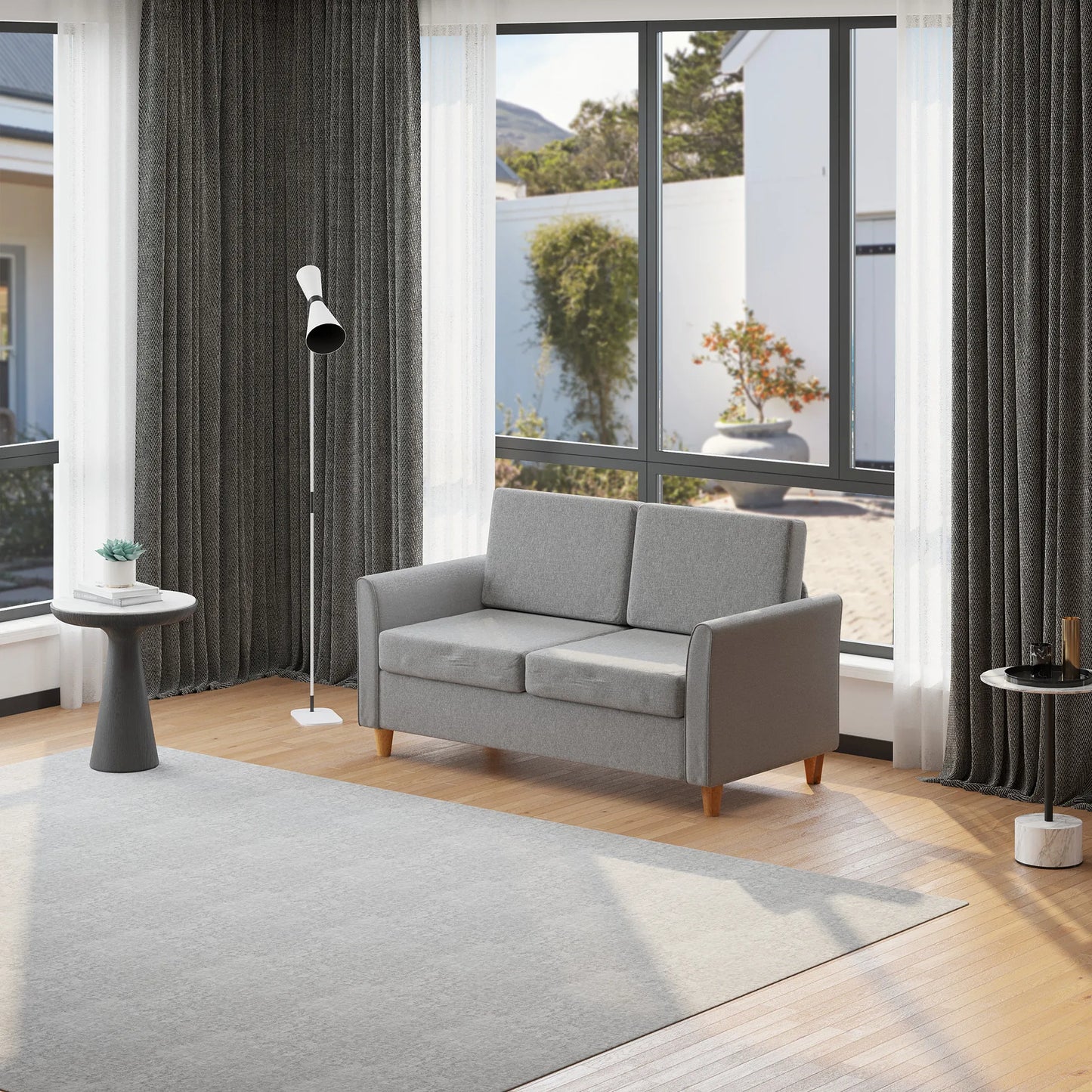 ® Dviejų vietų sofa | Nuimamos pagalvėlės | Linas, putplastis, kaučiuko mediena | Šviesiai pilka | 141 x 70 x 78 cm