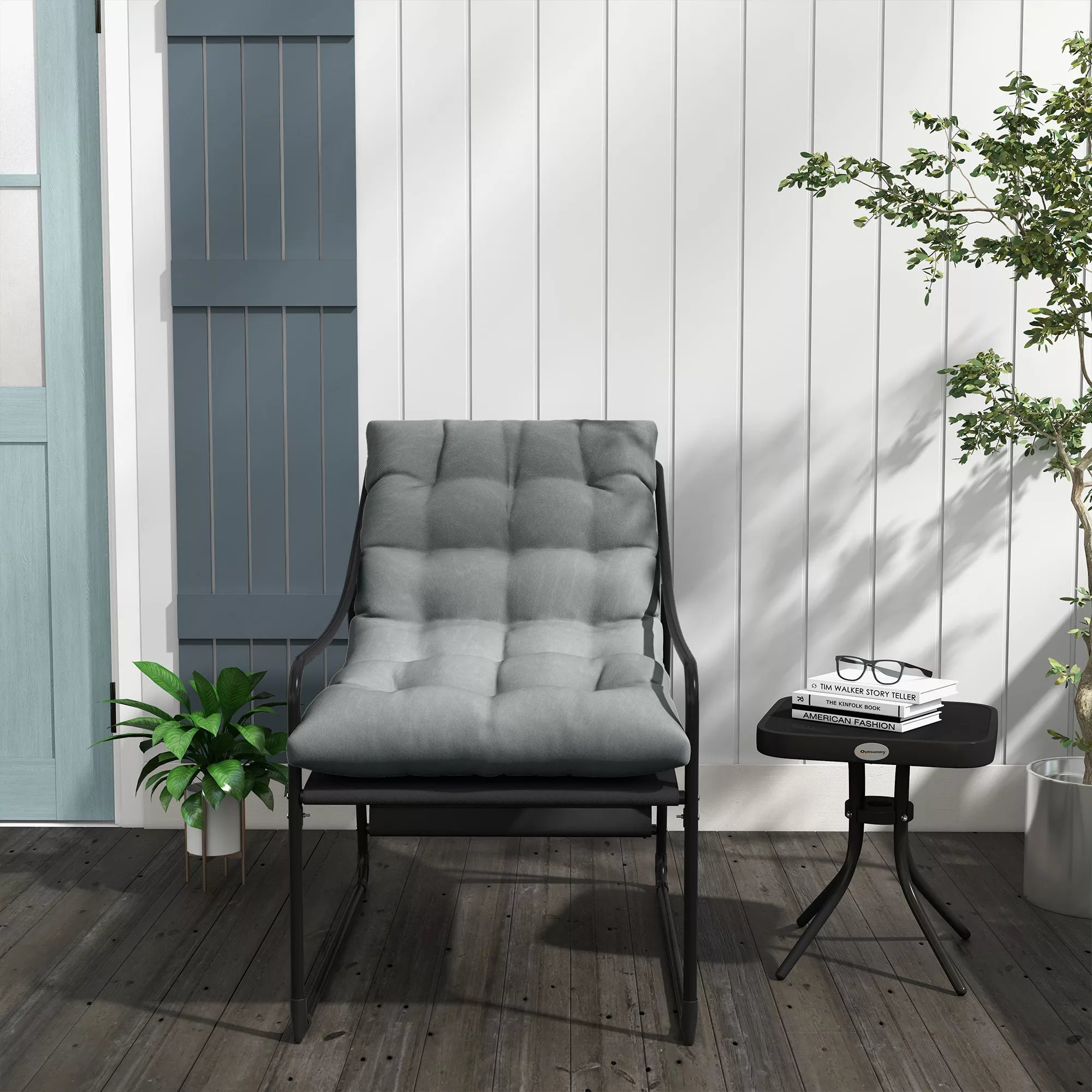 Lauko poilsio zona, storas paminkštinimas, nerūdijančio plieno rėmas, 62B x 110T x 88H cm, pilka/juoda