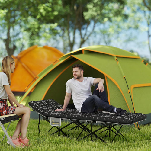 Sulankstoma kempingo lova, lauko lova su čiužiniu, ergonomiška, metalinis rėmas, juoda