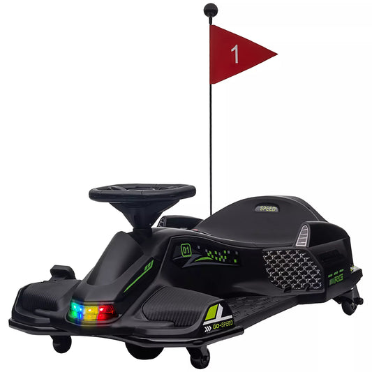 HOMCOM Elektrinis kartingas vaikams, guminės padangos, 3-8 km/val, su šviesomis ir muzikos funkcija, juodas HOMCOM