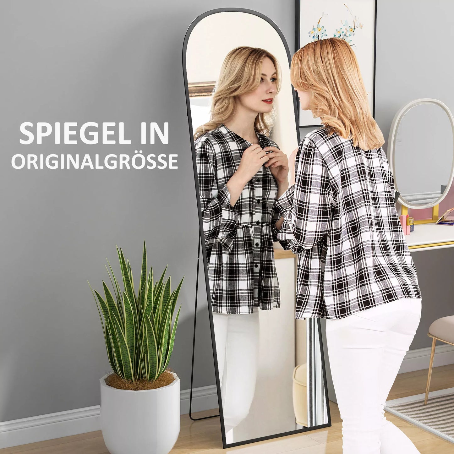 Pastatomas veidrodis, viso kūno veidrodis, modernaus dizaino, 50 cm x 1,5 cm x 161,5 cm, juodas