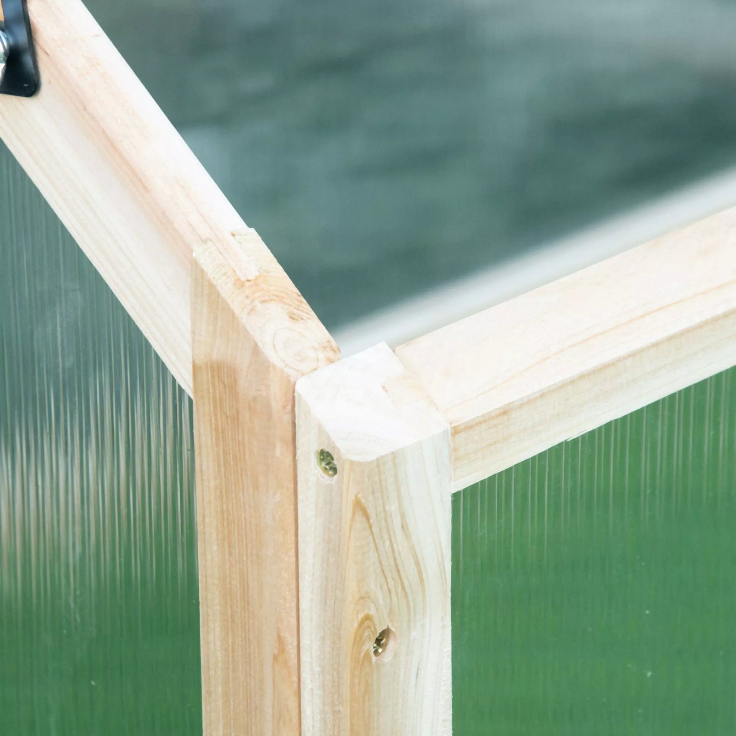 Mini šiltnamis, kompaktiškas medinis namelis augalams su polikarbonato plokštėmis, vėdinimo anga, 90I x 52P x 49,5A cm, natūralus