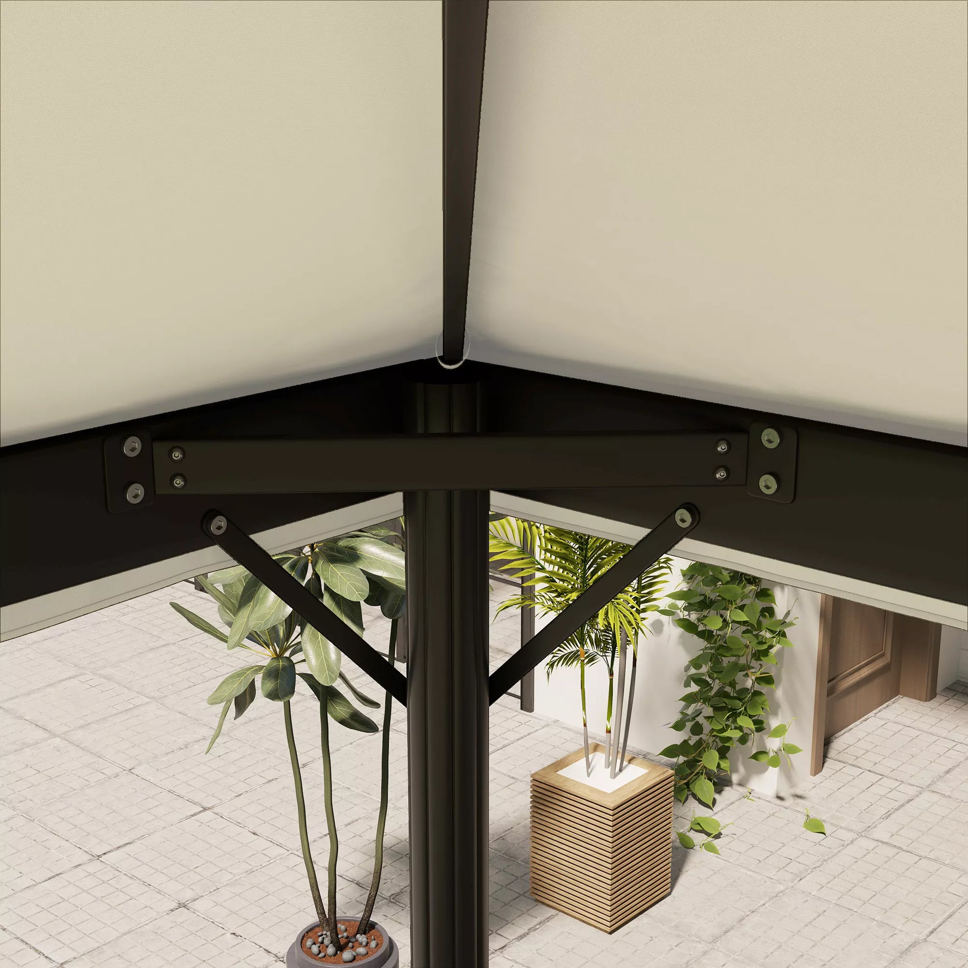 Paviljono atsarginis stogas, 3 x 4 m, atsarginis tentas su vandens nutekėjimo angomis, poliesteris, apsauga nuo saulės, UPF30+, kreminė balta spalva