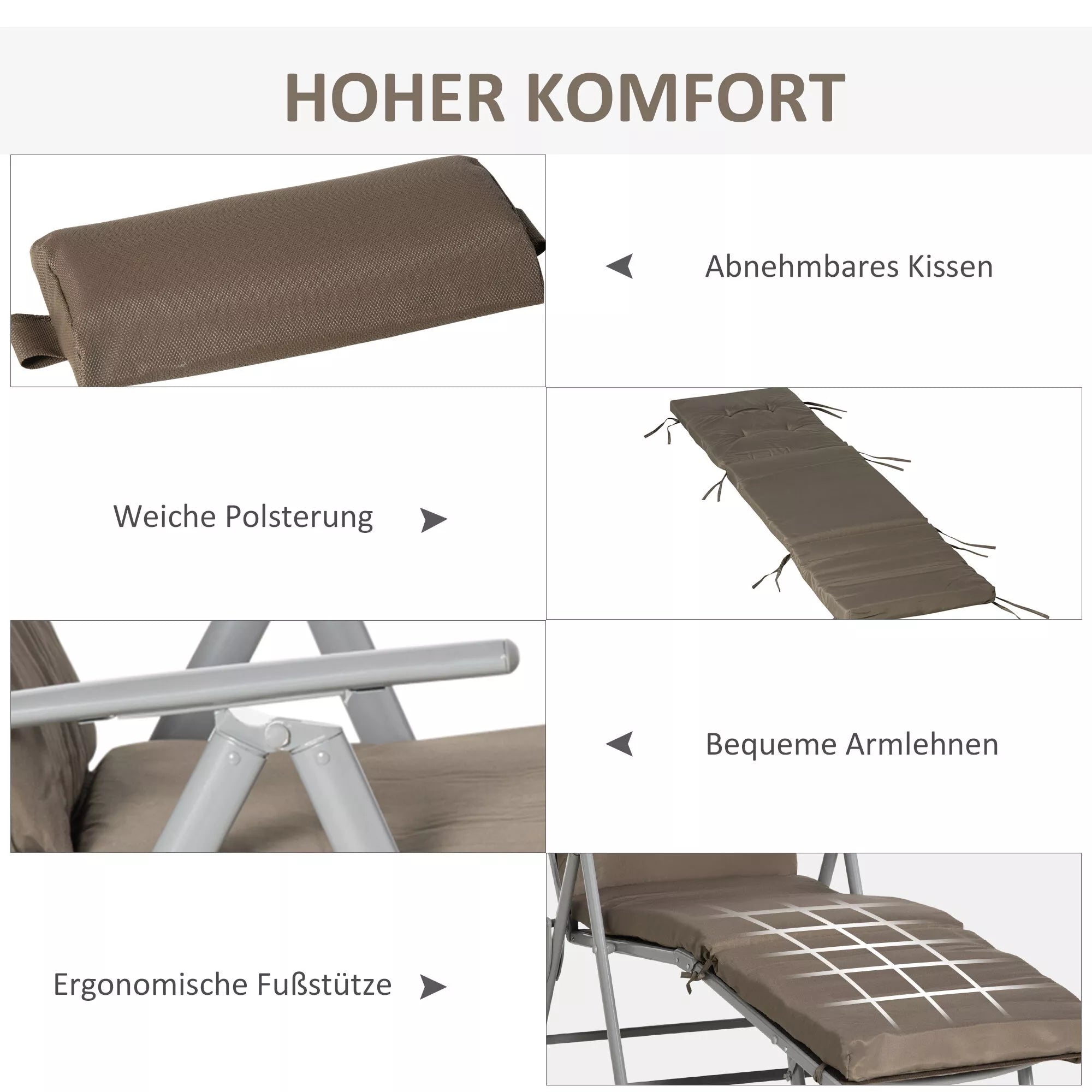 Nuimama minkšta pagalvė, patogūs porankiai ir ergonomiška kojų atrama.