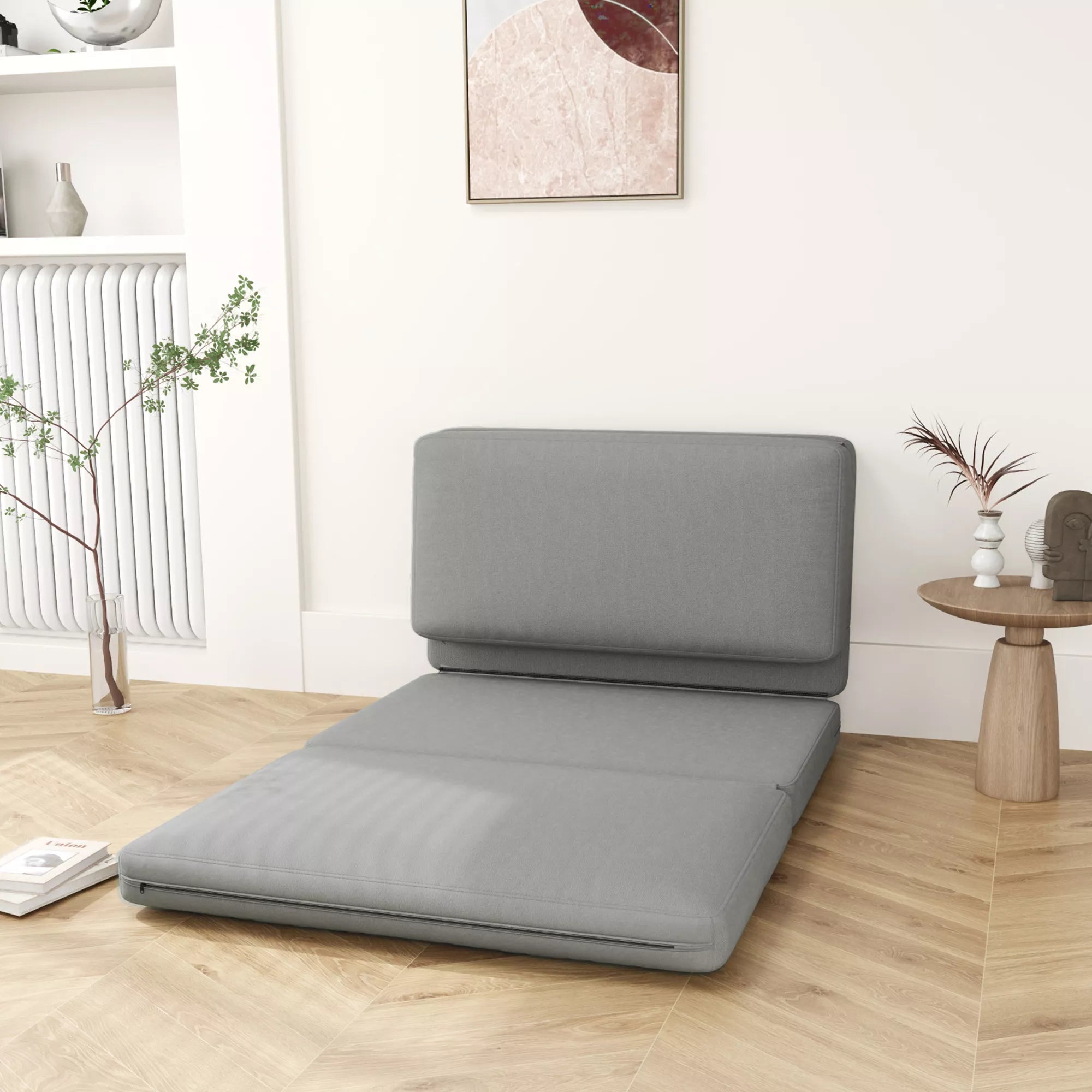 2-in-1 sulankstomas poilsio krėslas, svečių čiužinys, dalomas, 120 cm pločio, šviesiai pilkos spalvos