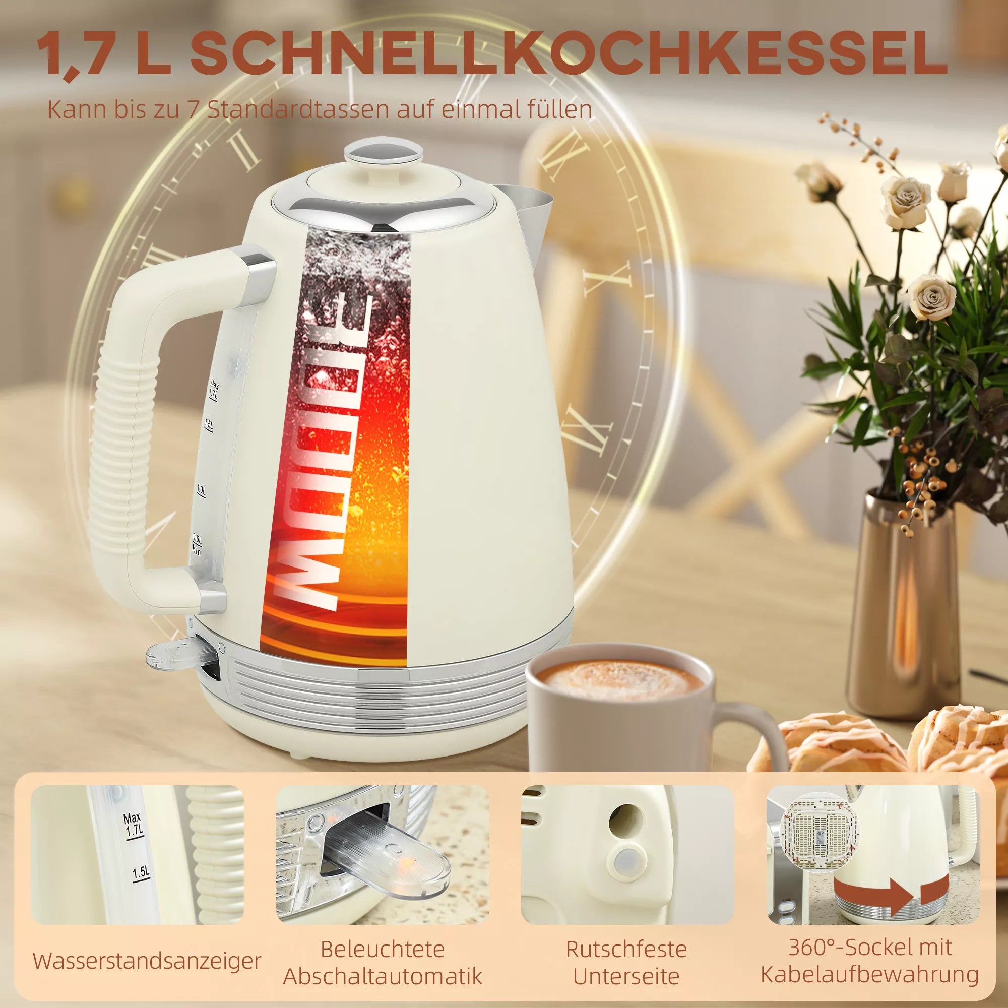 Virdulio ir skrudintuvo rinkinys, 1,7 l, kreminės spalvos