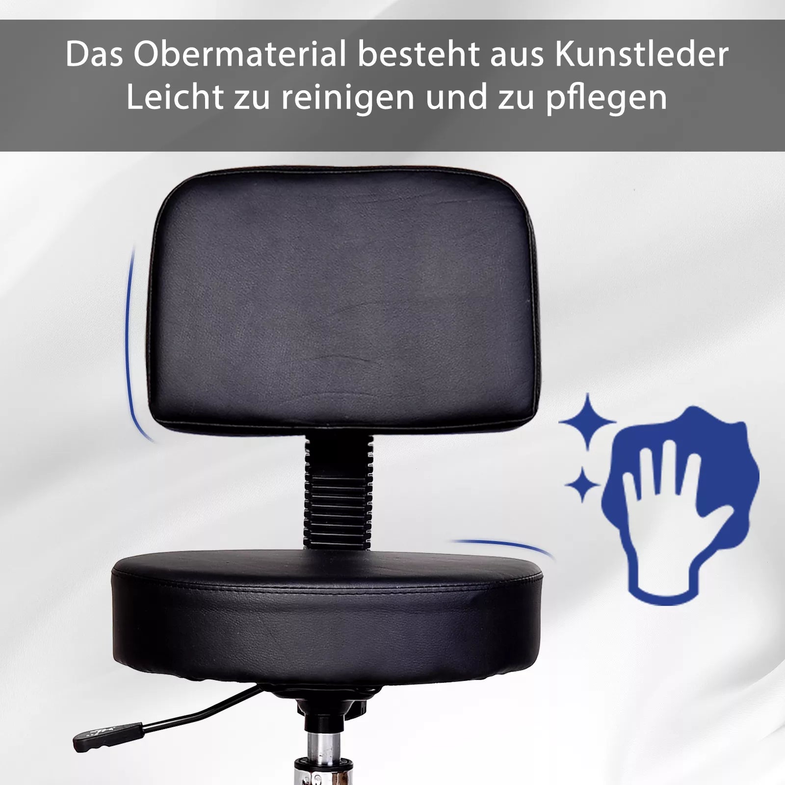 Reguliuojamo aukščio stumdomas taburetė su atlošu Pasukamas taburetė 72–84 cm Darbo taburetė, pasukama 360° Biuro taburetė biurui, salonui, masažui, SPA Juoda