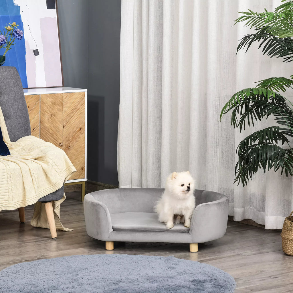 Naminių gyvūnų sofa Šunų sofa Šunų lova su olandišku aksomu Putų guma Beržo kojos Katėms Šunims  86 x 55 x 33 cm Šviesiai pilka