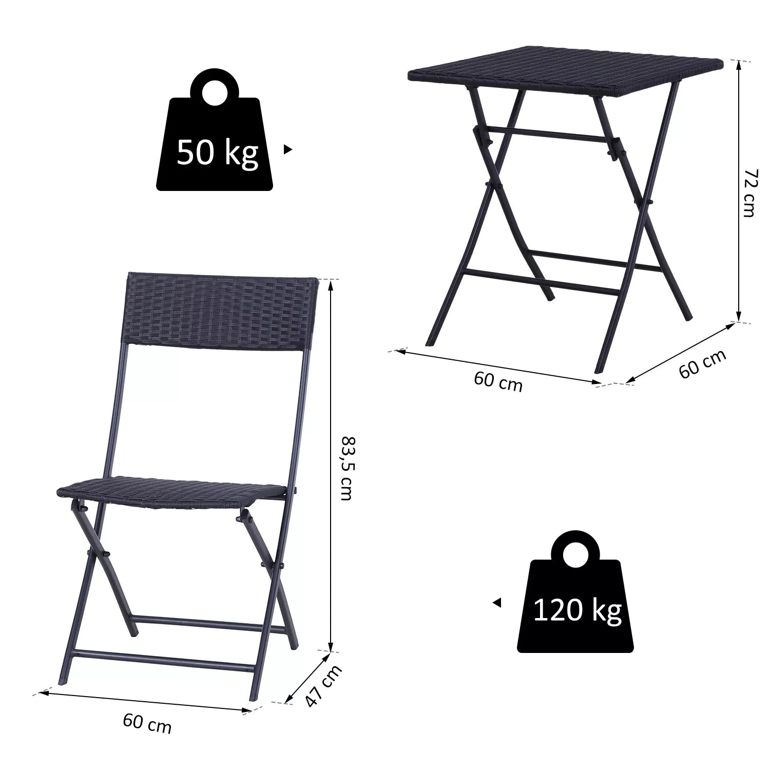 Polyrattan bistro komplektas 2 asmenims Sėdimoji grupė Rotango sodo baldų komplektas Juodas