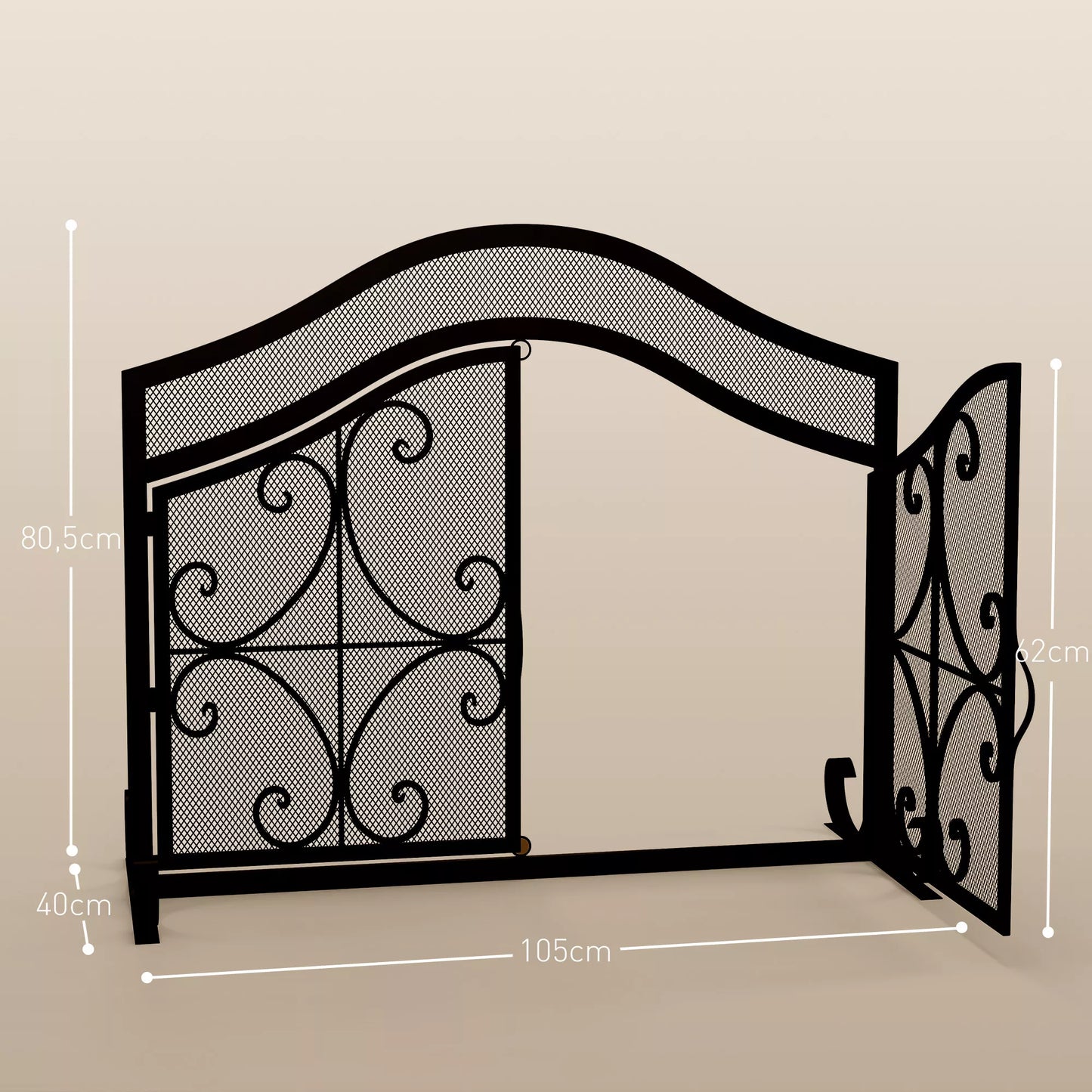 Apsauga nuo kibirkščių židiniams, elegantiškas raštas, dvivėrė, su magnetinėmis durimis, juoda, 105 x 40 x 80,5 cm