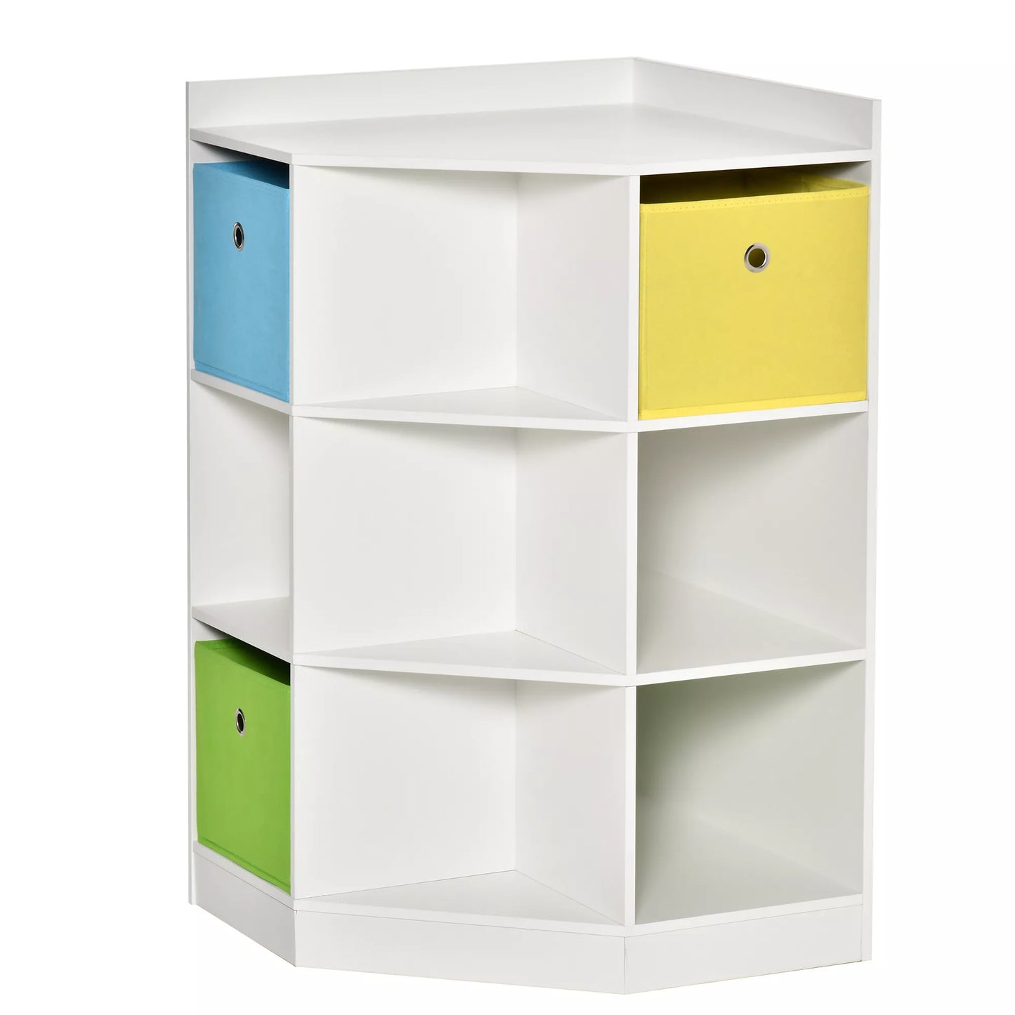 Laikymo lentyna vaikams, 3 neaustinio audinio stalčiai, MDF, apsaugota nuo apvirtimo, balta