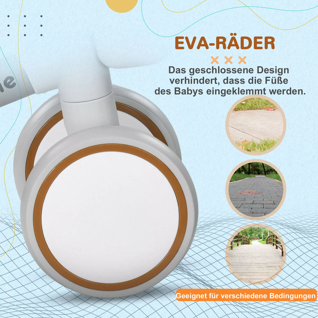 Dviratis be pedalų, 1–3 metų vaikams, reguliuojama sėdynė, rudas/baltas