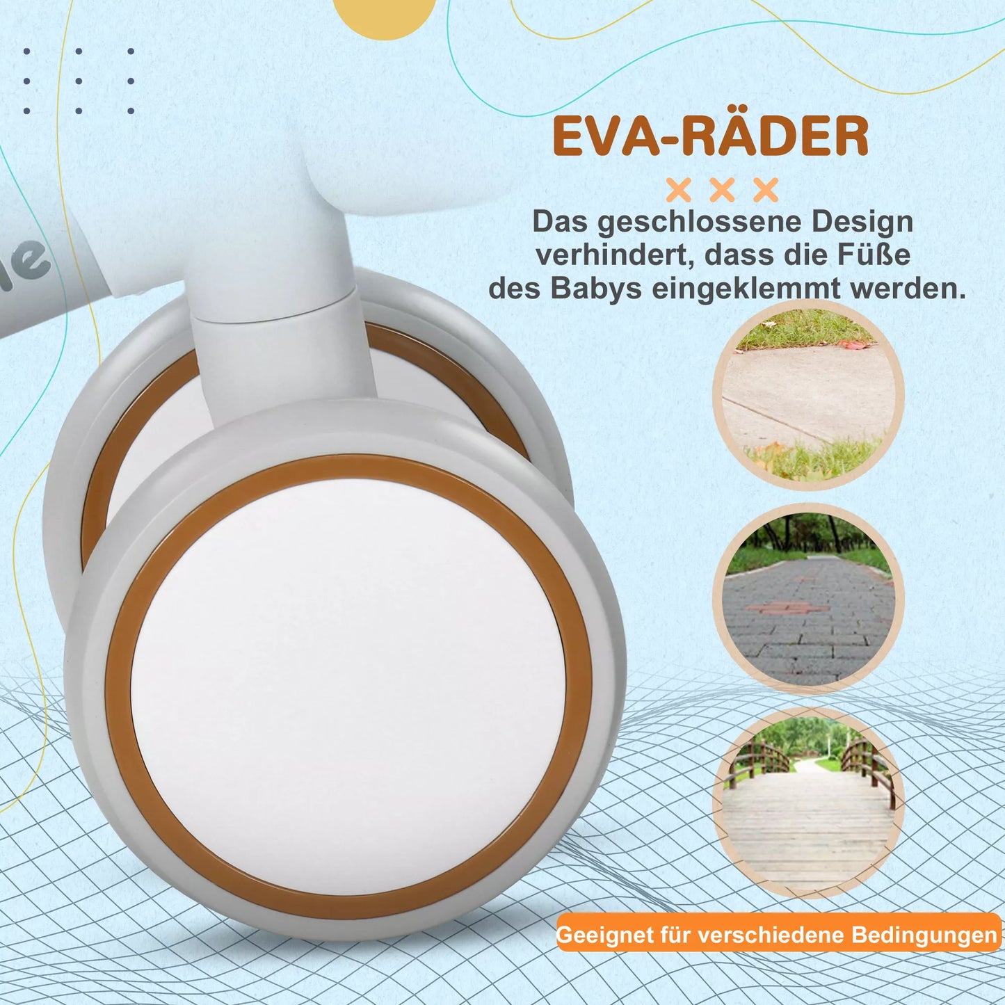 Dviratis be pedalų, reguliuojama sėdynė, tylūs ratai, 1-3 metams, iki 20 kg, rudas/baltas