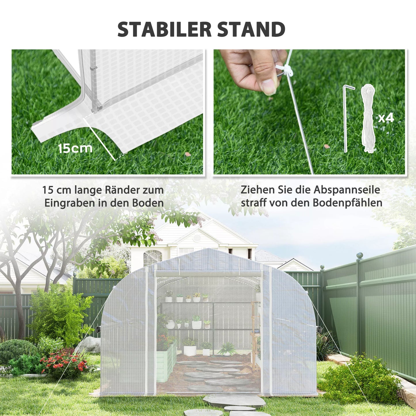 6x3x2 m Šiltnamis, su prieiga, 8 langai, durelis, tinkleliai nuo vabzdžių, metalinis rėmas, baltas